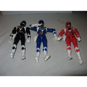 Lot 3 Vintage 1994 Mighty Morphin Power Rangers Karate Action Red Blue Black 8"